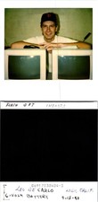 Man posing behind 2 Vintage Apple Computer Monitors 9/15/90 Found Photo V3100