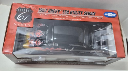 1957 Chevy 150 Utility Sedan Highway 61 Diecast 1:18 Car - Black with Flames - Picture 3 of 7