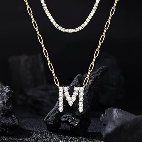 14K Gold Plated Initial Letter Name Pendant Necklace with Chain Dainty Chok - Afbeelding 15 van 19