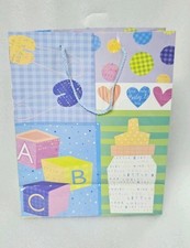 Lindy Bowman Baby Gift Bag Extra Large ABC Design Blue Hearts Baby Shower Bag