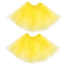 2 Packs Tutu Skirt 3 Layered Elastic Short Tulle Rainbow Medium-Large Yellow