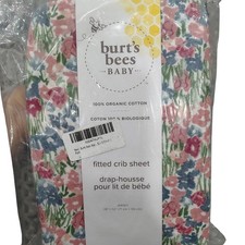 NEW Burt's Bees Baby Organic Cotton Fitted Crib Sheet Floral Jersey Pink White