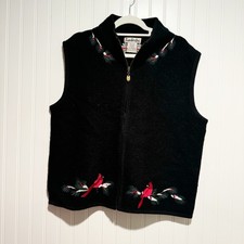 Vintage Timberlea Boiled Wool Red Cardinal Zip Up Vest Size XL