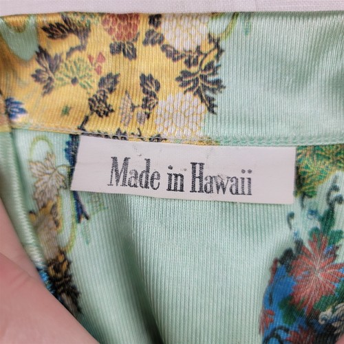 Vintage Asian Patterned Short Sleeve Floral Hawaiian Aqua Shirt Made in Hawaii - Picture 10 of 10