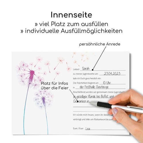 15 Einladungskarten zur Jugendweihe Pastell bunt - DIN A6 Hochformat I dv_1184 - Bild 3 von 6