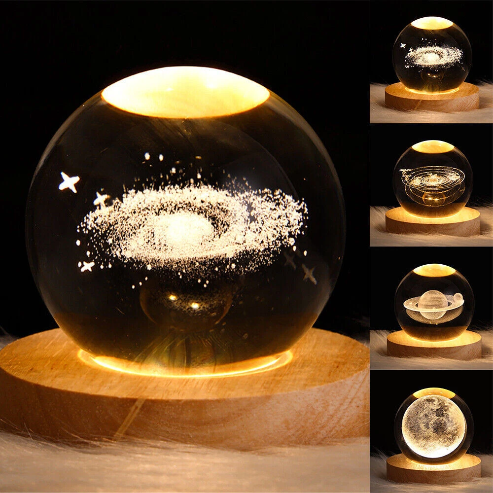 3D Crystal Ball Moon Planet Globe Table Lamp USB LED Night Light