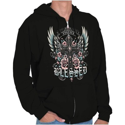 Affliction Forever Blessed Rose Cross Wings Sweatshirt Zip Up Hoodie Men Women