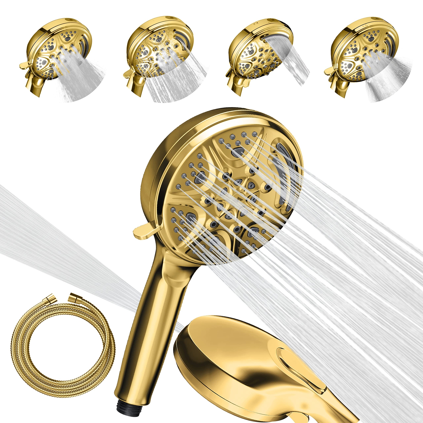 SparkPod 5`` 9 Spray Setting Shower Head with On/Off Gold NUOVO