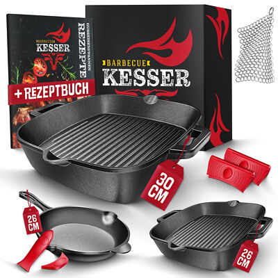 KESSER  Gusseisenpfanne Bratpfanne aus Gusseisen für Herd Backofen Grill Pfanne