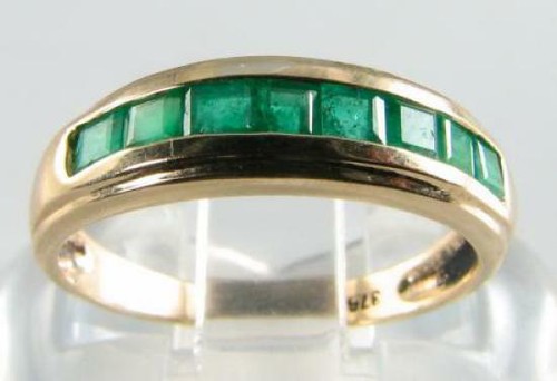 9K 9CT GOLD COLOMBIAN EMERALD CHANNEL SET ETERNITY BAND ART DECO INS RING Size S - Picture 2 of 7