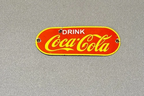 VINTAGE 12” COKE COCA-COLA DOOR PALM PUSH PORCELAIN SIGN CAR GAS OIL TRUCK
