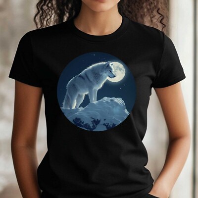 Women's Lone Wolf Motif Cotton T-Shirt Size S to 3XL