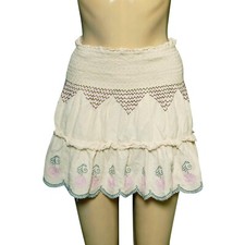 LoveShackFancy Mini Skirt S 6 Women Casual Embroidered Smocked Short NEW 36199