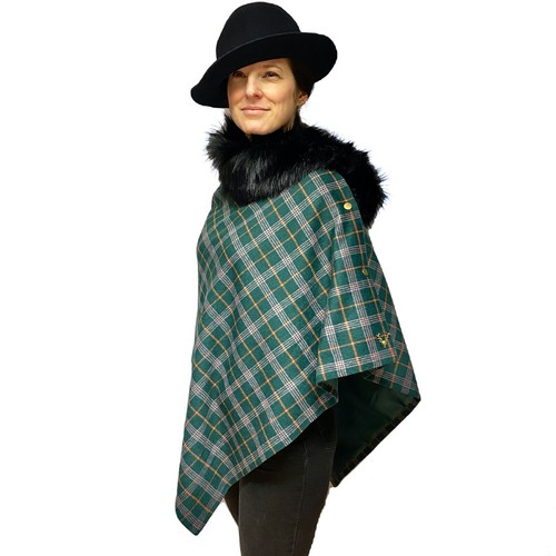 466. Handmade Green Orange check tweed Cape Poncho - Picture 9 of 11