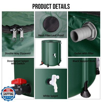 Collapsible Rain Barrel Water Collection System - 53 Gallon Portable Water St