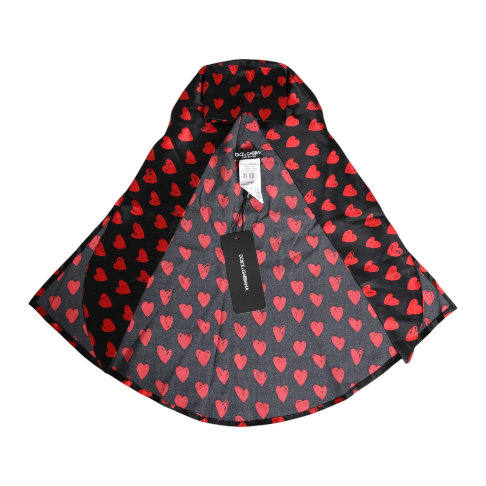DOLCE & GABBANA Hat Black Red Hearts Polyester Women Capello 57 / S RRP 450usd