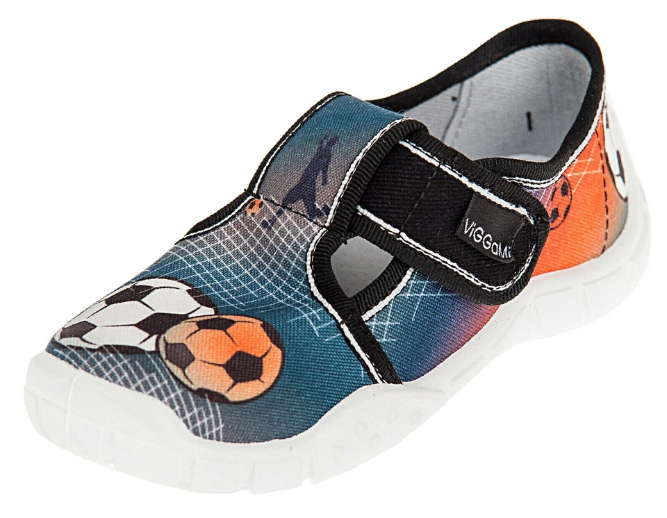 Viggami Jungen Hausschuhe mit Klettverschluss Dominik Gr. 26-36 Lederinnensohle