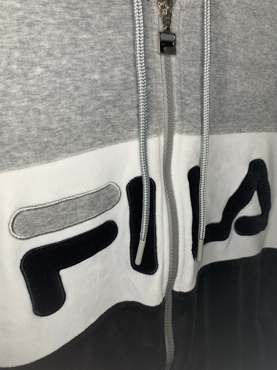 Fila Velour Black/Gray/White Stripe Full Zip Track Hoodie