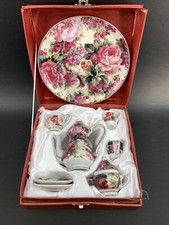 ELFLEDA Porcelain Miniature Dollhouse Tea Coffee Set New Box Pink Roses Cup