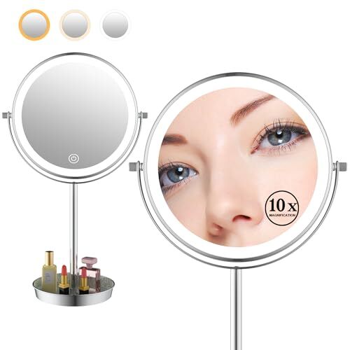8-Inch Lighted Makeup Mirror With 10X Magnification and Chrome Finish