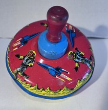 Vintage Ohio Art Tin Spinning Top Toy Space Rockets Astronauts Retro Primary