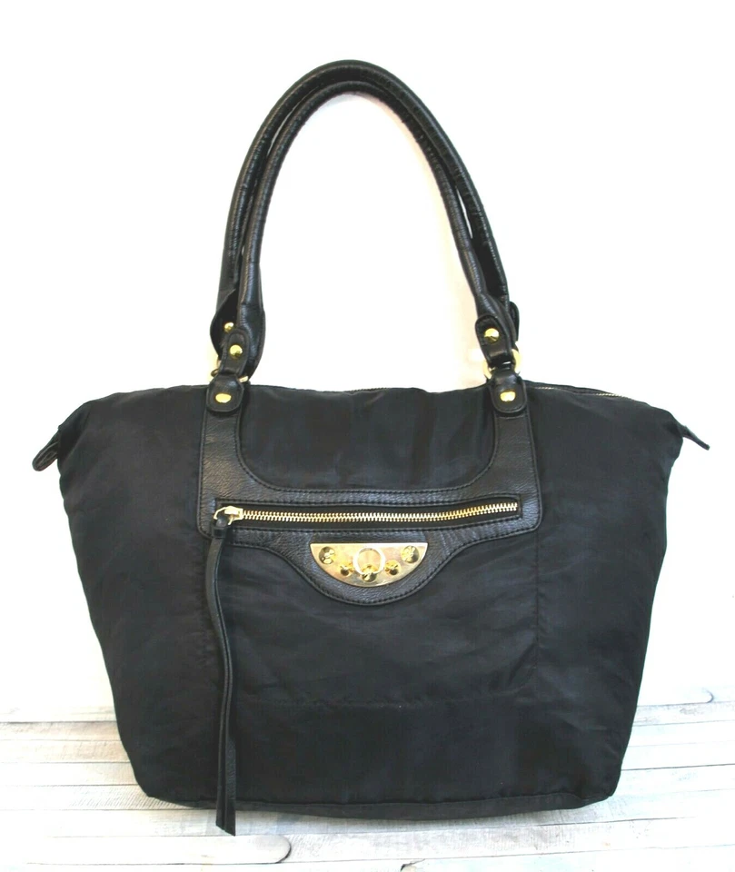 LARGE SAM EDELMAN BLACK NYLON VEGAN LEATHER HOBO TOTE SHOULDER BAG BOHO HANDBAG - Image 2 of 4
