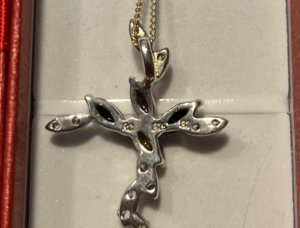 Винтажный навахо серебро 925 красивый крест RC CZs и мистический кварц 1 1/2T - Изображение 3 из 4