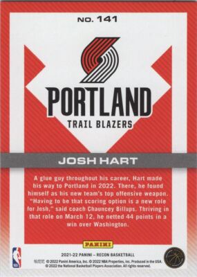 Josh Hart 2021-22 Recon Basketball Hobby Thick Stock Card #141