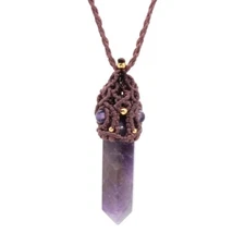 Natural Amethyst Rose Quartz Crystal Stone Pendant Braided Macrame Rope Necklace