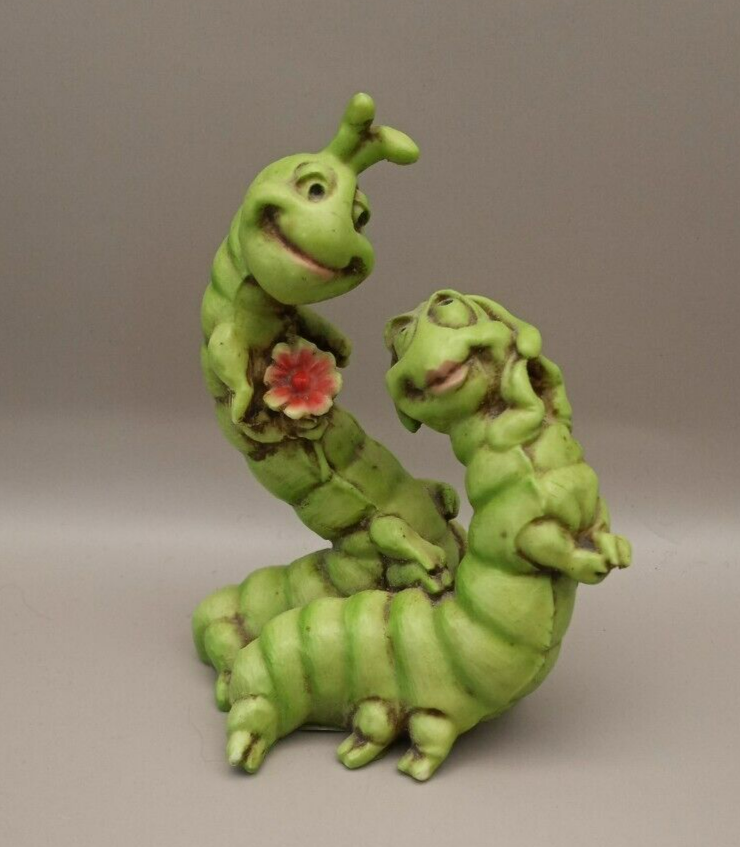 Lovey Green Caterpillars Inchworms Figurine Castagna Italy Sculpture 1999 3.5