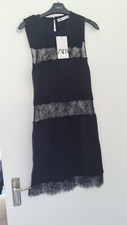 BNWT ZARA MIXED CONTRAST LACE KNIT DRESS BLACK SIZE S Small 