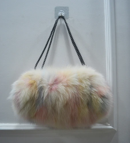 100% Real Fox Fur Womens Handbag Purse Wallet Bag Cross body Shoulder Chain - Picture 11 of 17