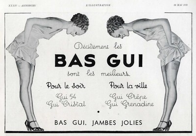 Bas Gui - Strümpfe Gui Reklame Frankreich 1938 Nylons Negligé Zwillinge Werbung