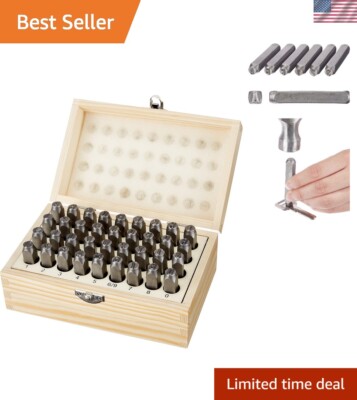 Versatile 36-Piece Metal Alphabet & Number Stamp Kit - 5/16 Inch with Wood Case