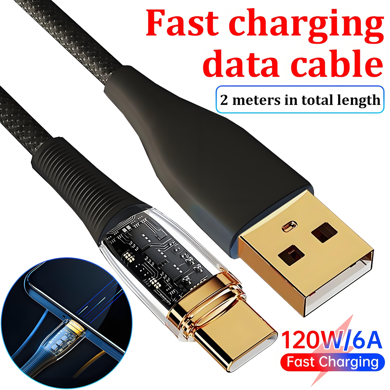 3-Pack 6Ft 120W Fast Charging USB-C Cable with Data Sync