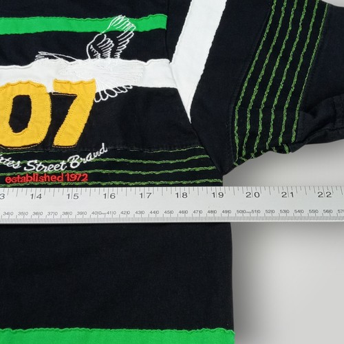 Camiseta De Colección DX7 Dixtes Street - Negra con Rayas Verdes y Blancas - Ropa de Calle Y2K - Imagen 6 de 9