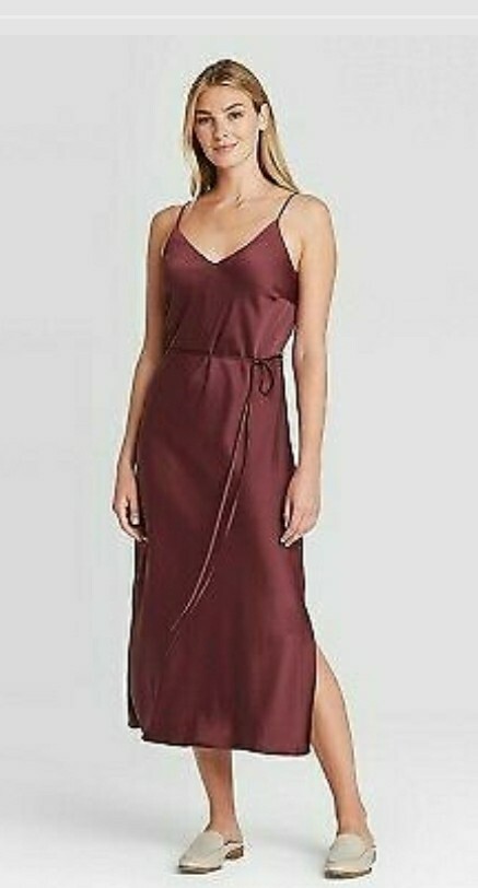 maroon slip dress Women's Burgundy Lace-Trimmed neck Ruching at bust Unlined back bodice Lined front bodice Mini length skirt lining Self Joyfolie Women's Carmel Slip Dress