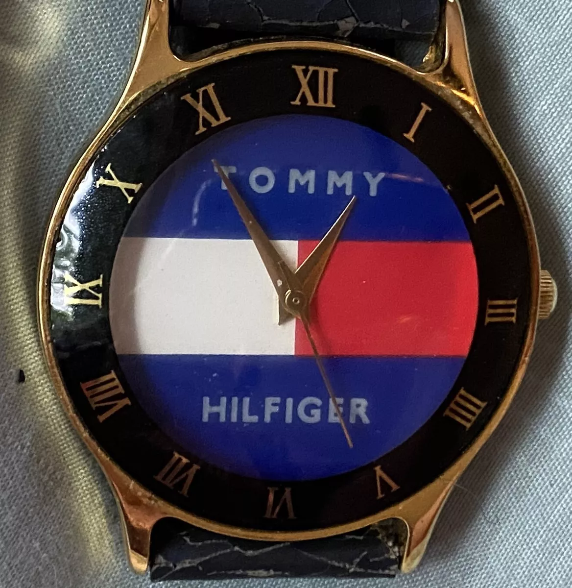 Vintage Tommy Hilfiger Watch Red White & Blue Logo /Band Quartz Movement  1238