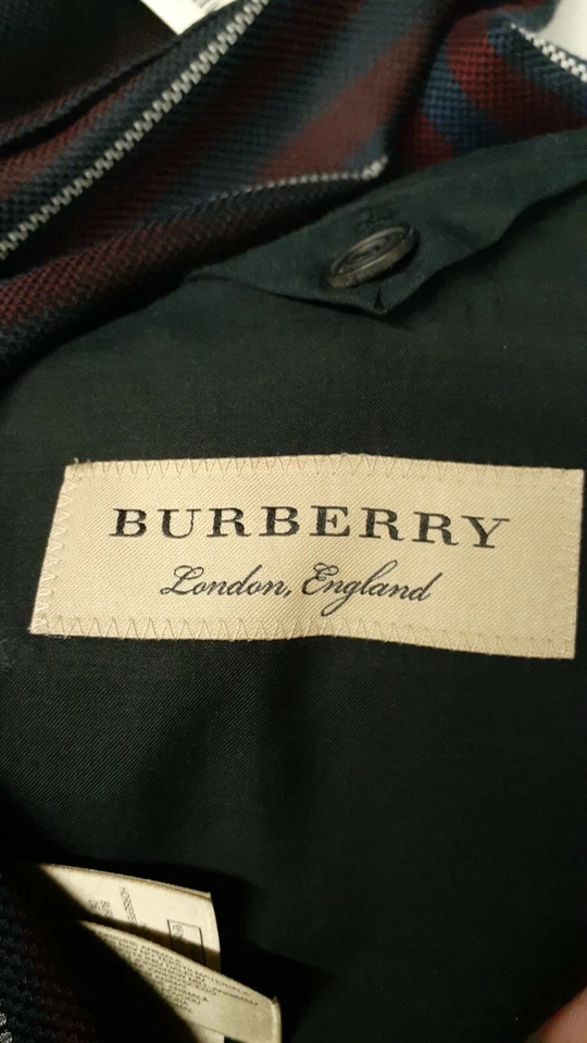 NUEVO CON ETIQUETAS Burberry Talla US 36 EU 48 Corto Borgoña Azul Marino Rayas Abrigo Deportivo Blazer Chaqueta Foto 3 de 4