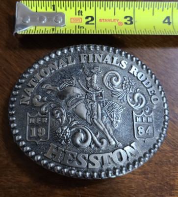 1984 Hesston National Finals Rodeo Belt Buckle Bronco Busting Cowboy Riding