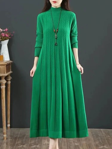 Long Pullovers Half High Collar Solid Color Sweater Elegant Soft Dress Warm - Picture 2 of 26