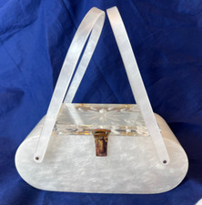 1950's Lucite Purse Clear Lid Opalescent Box Style Ladies Handbag Double Handle