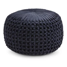 Renee Navy Round Pouf - Stylish Footstool & Ottoman