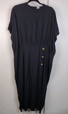 Asos Linen Blend High Neck Maxi Dress Womens Plus Size 22 Black Minimalist