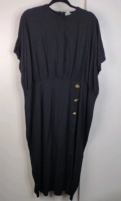 Asos Linen Blend High Neck Maxi Dress Womens Plus Size 22 Black Minimalist