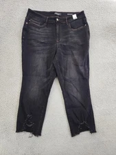 Judy Blue Jeans Womens 20W Black Cropped Straight High Waist Distressed Hem