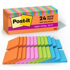 Post-it Super Sticky Notes, 24 Note Pads, 3 3 in x 3 in, Energy Boost