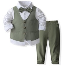 Baby Boys Gentleman Bowtie Formal Outfit Suits Tuxedo Vest Wedding Party Suit...