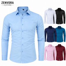 Men's Dress Shirt Long Sleeve Slim Fit Button Down Business Casual Formal USA
