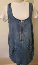 Vintage 1990s Womens XL Denim 3/4 Zip Sleeveless Cotton Jumper Dress Pockets